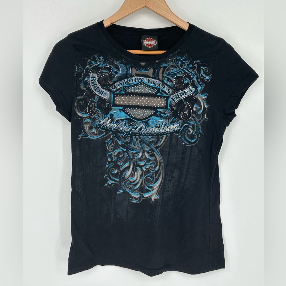 Harley Davidson Sz S Short Sleeve T Shirt Womens Black Blue Tennessee S5
